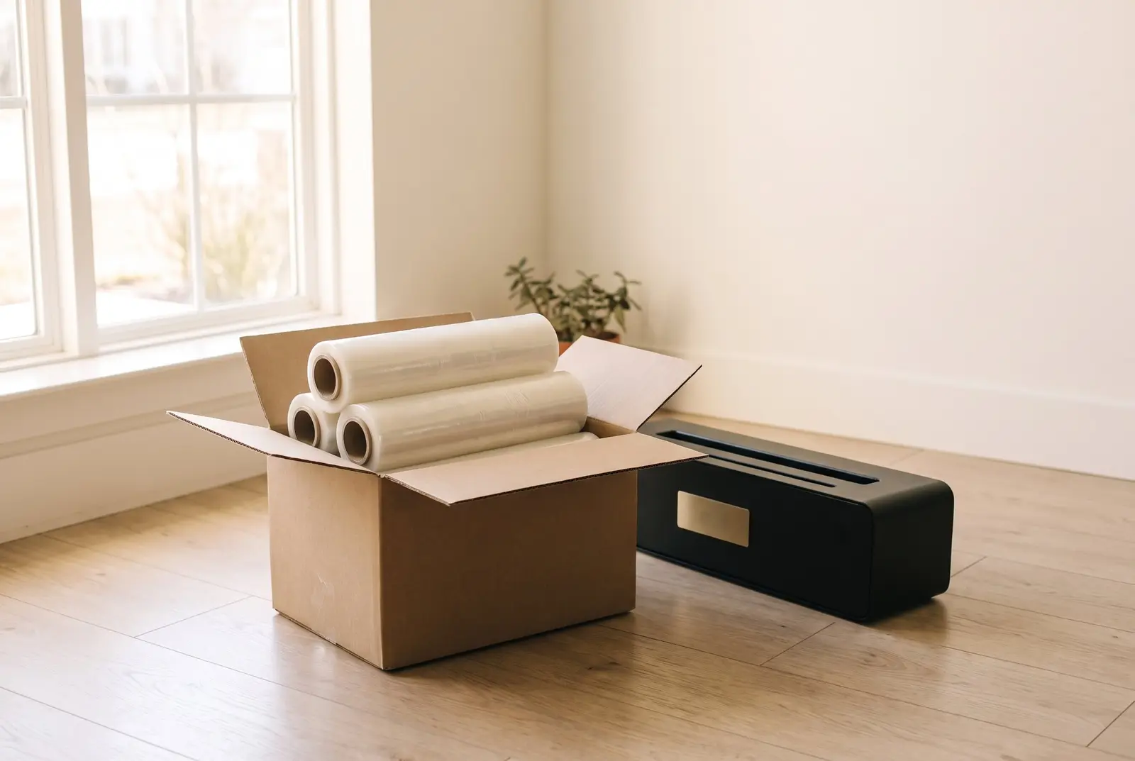 Three TidySteps refill rolls stacked beside the open lid of the unit, ready to load.